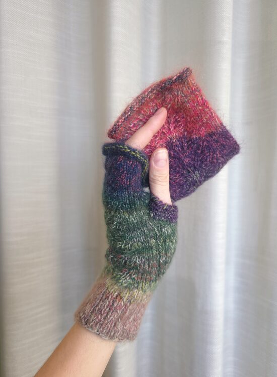Dark colorful  knitted fingerless gloves